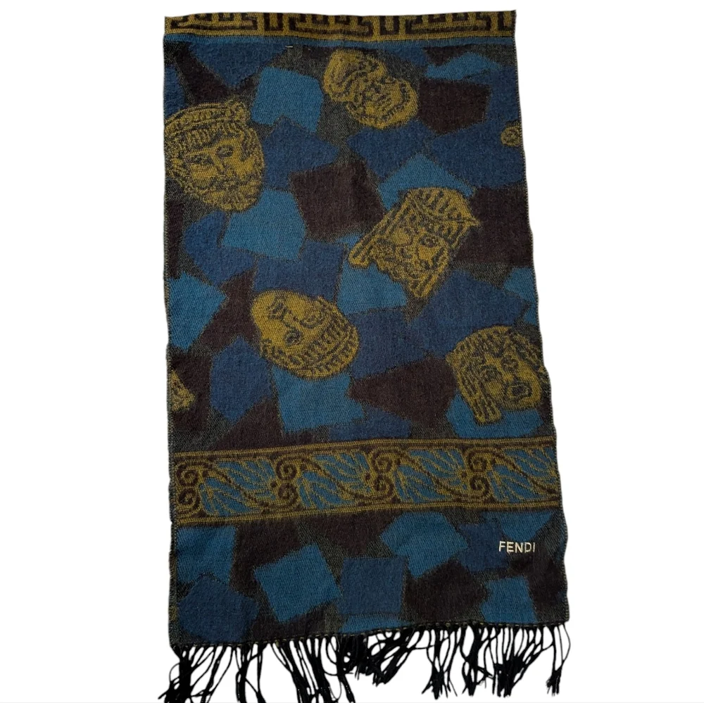 Vintage Fendi Brown Roman Heads Long Scarf.....